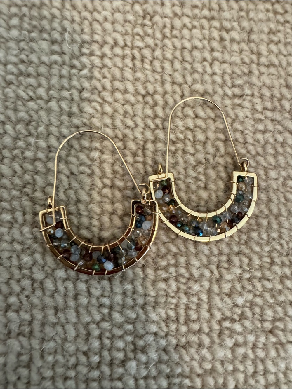 Gold Multi-Stone Hoop Earrings - Unbranded